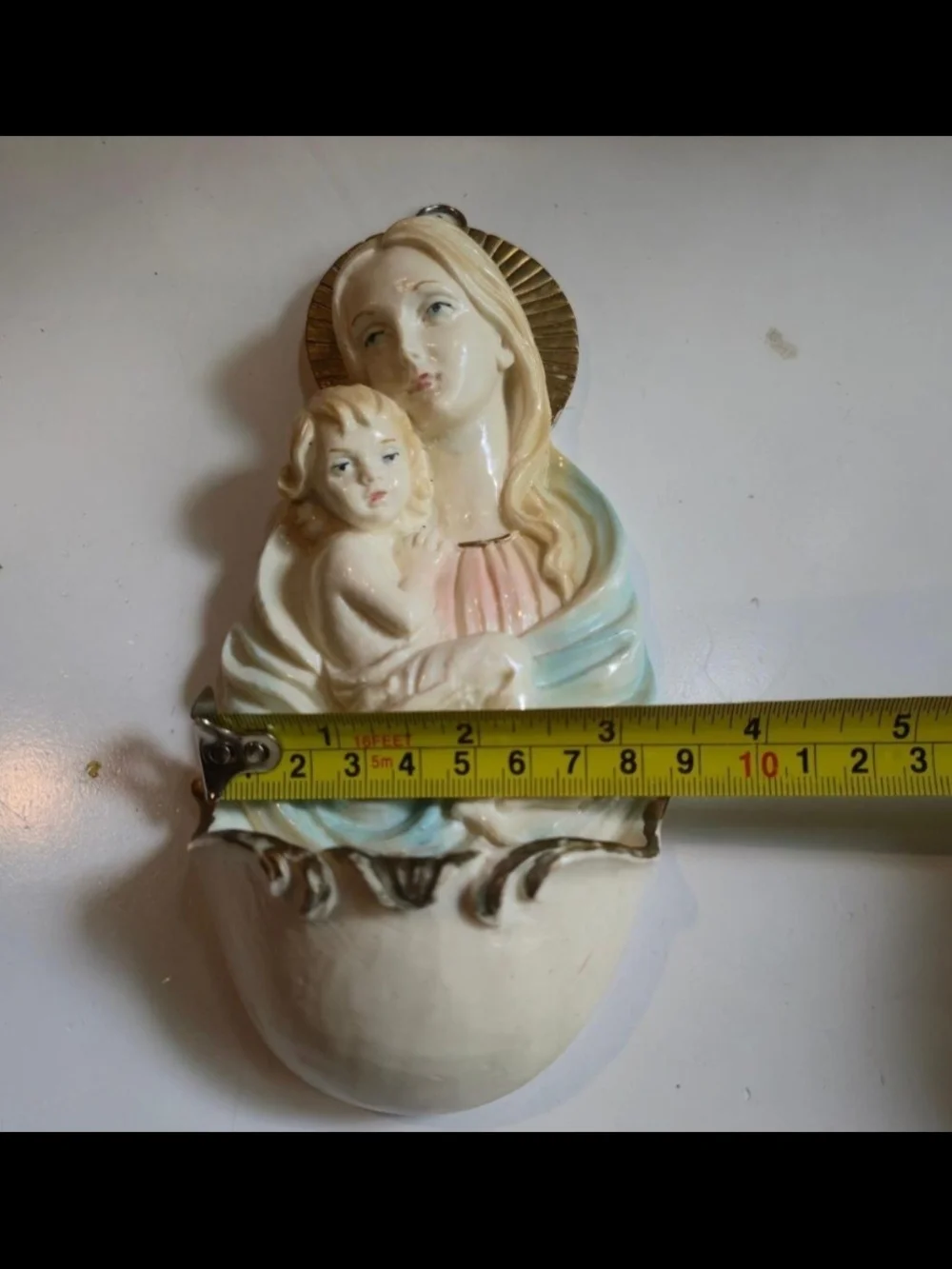 Joan of Arc Bookstores Madonna Wall Plaque in Cream with Gold Label